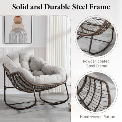 Multi-Functional Rattan Chair 2025 - Rocking Recliner Perfect for Balcony Lounging, Patio Relaxation and Indoor Napping