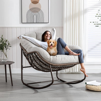 Multi-Functional Rattan Chair 2025 - Rocking Recliner Perfect for Balcony Lounging, Patio Relaxation and Indoor Napping